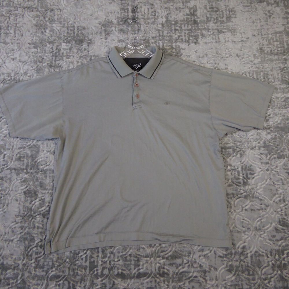 Fox Racing Polo Shirt Mens Large Gray Embroidered Logo Short Sleeve Distressed